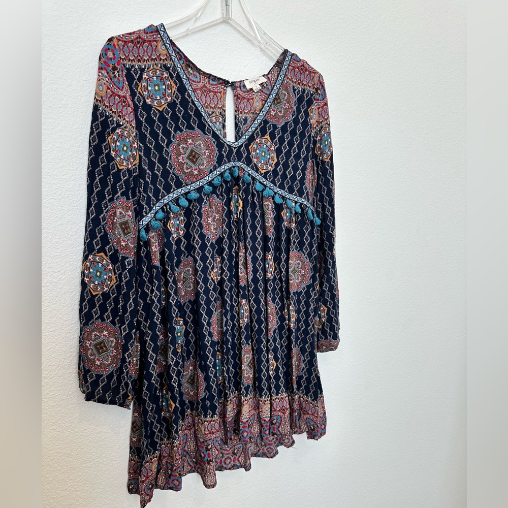 Umgee Navy and Pink Boho Midi Dress - Picture 3 of 13